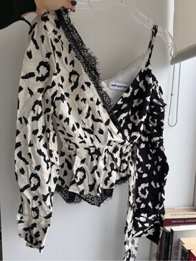 Self-Portrait Black and White Leopard-Print Wrap Top